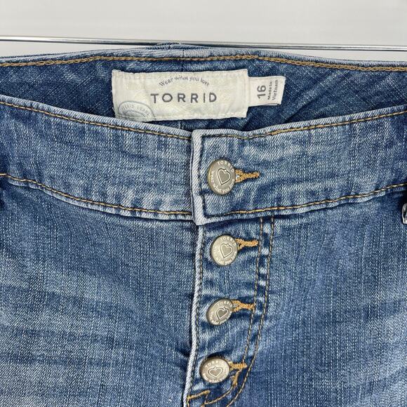 Torrid Button Fly Jean Cut Off Short Shorts Blue Size 16 - Picture 3 of 8